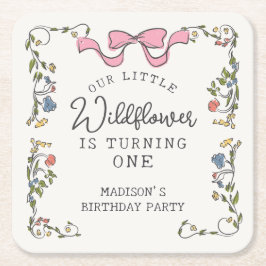Whimsical Garden Party Doodle Blommigt Birthday Underlägg Papper Kvadrat