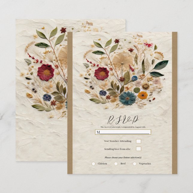 Whimsical Garden Pressade Blommor Bohemisk RSVP Inbjudningar (Fram/baksida)