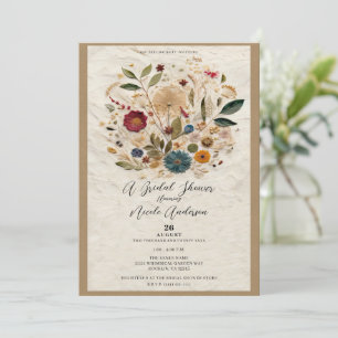 Whimsical Garden Pressade Blommor Boho Bröllop Inbjudningar