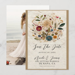 Whimsical Garden Pressade Blommor Boho Bröllop Inbjudningar