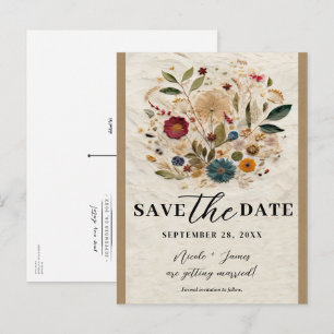 Whimsical Garden Pressade Blommor Spara Datum Meddelande Vykort