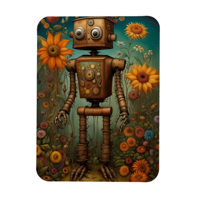 Whimsical Garden Robot | Digital konst Magnet (Vertikal)