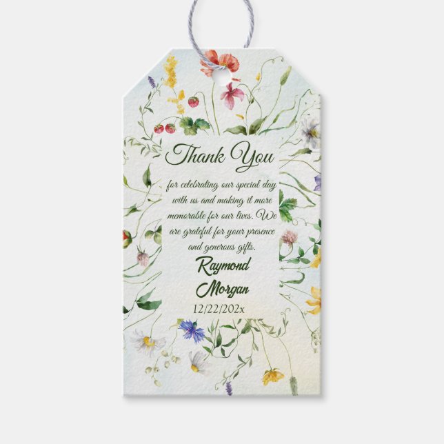 Whimsical Garden Rustic WildFlower Summer Bröllop Presentetikett (Framsidan)