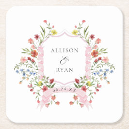 Whimsical Garden Wedding Vapensköld Monogram Underlägg Papper Kvadrat