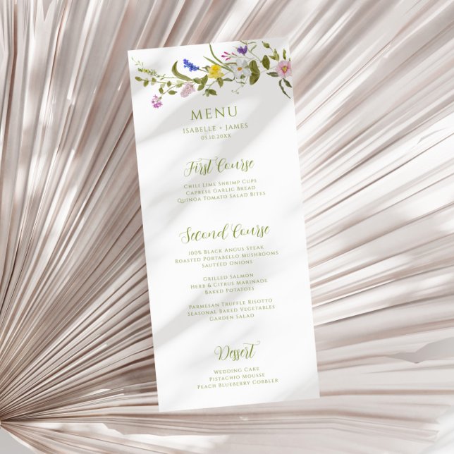 Whimsical Garden Wildblomme Bröllop Menu Meny (Skapare uppladdad)