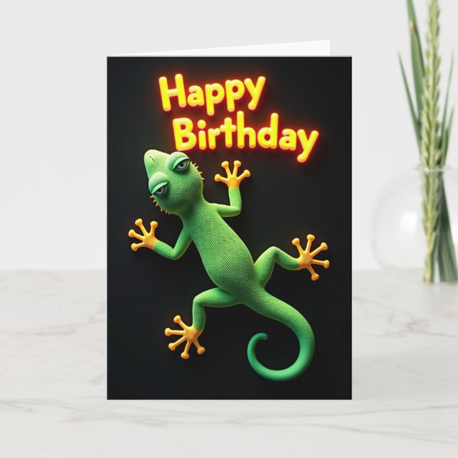 Whimsical Gecko Födelsedagskort Kort (Framsida)
