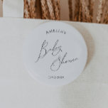 Whimsical Gender Neutral Baby Shower Knapp<br><div class="desc">Introducing our whimsical gender-neutral baby shower button—perfect for any season, whether it's fall, winter, spring, or summer! This button has a boho-chic vibe with modern, elegant calligraphy and a minimalist black-and-white design. It's pretty and unique, with a touch of vintage shabby chic, making it perfect for both boys and girls....</div>