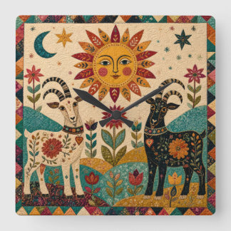 Whimsical Getter Folk Art Fyrkantig Klocka