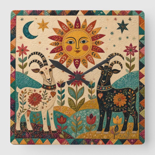 Whimsical Getter Folk Art  Fyrkantig Klocka (Framsida)