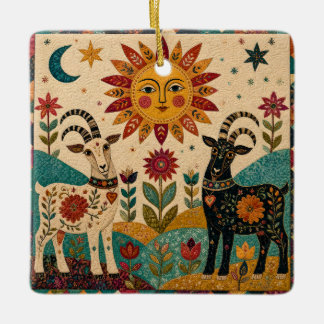 Whimsical Getter Folk Art Julgransprydnad Keramik