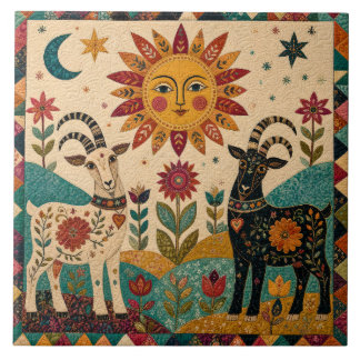 Whimsical Getter Folk Art Kakelplatta