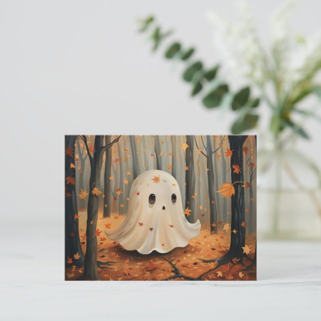Whimsical Ghost Cute Fall Vykort (Stående Fram)