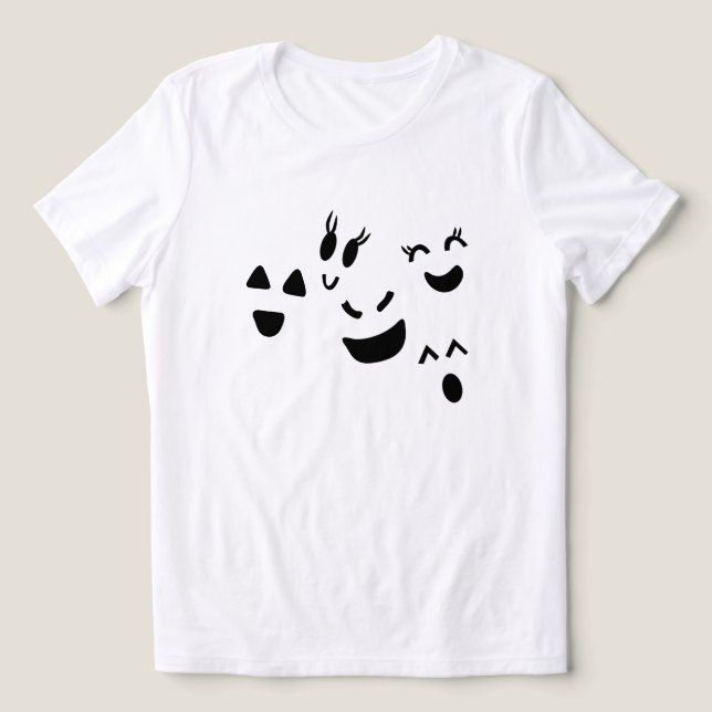 Whimsical Ghost Face Söt Halloween T Shirt (Design Framsida)