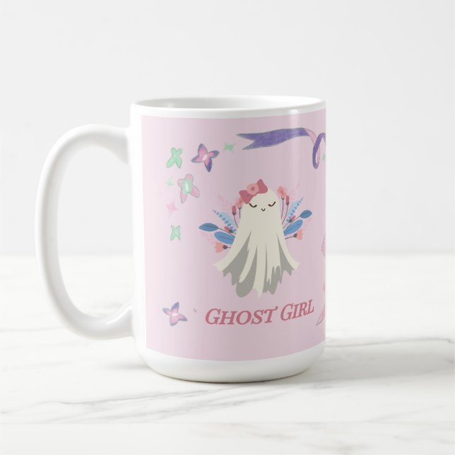 Whimsical Ghost Girl Roligt Pastel Halloween fest Kaffemugg (Vänster)