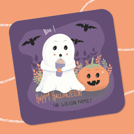 Whimsical Ghost Halloween Lila Sticker Fyrkantigt Klistermärke