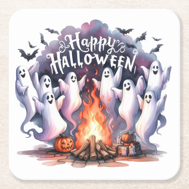 Whimsical Ghost Halloween Papper Underlägg (Framsidan)