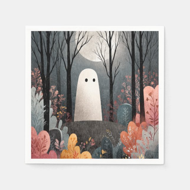 Whimsical Ghost Illustration Watercolor Halloween Pappersservett (Framsidan)