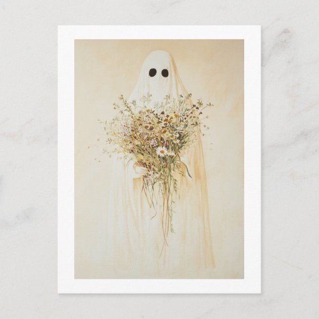 Whimsical Ghost med Wildblommor Vykort (Framsida)