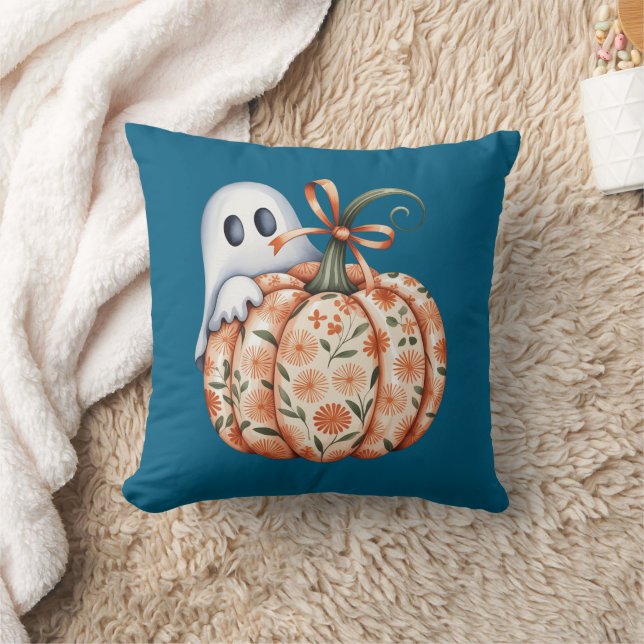 Whimsical Ghost och Blommigt Pumpkin Peek Hallowee Kudde (Filt)