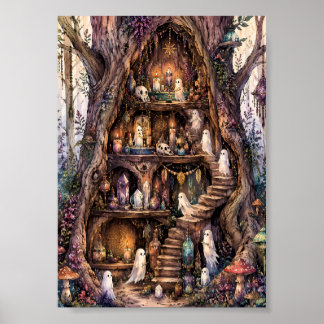 Whimsical Ghost Treehouse Apothecary Mysig Onda Poster
