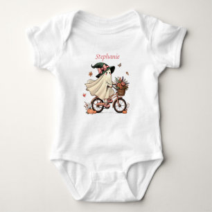 Whimsical Ghost Witch Riding Bicycle T Shirt