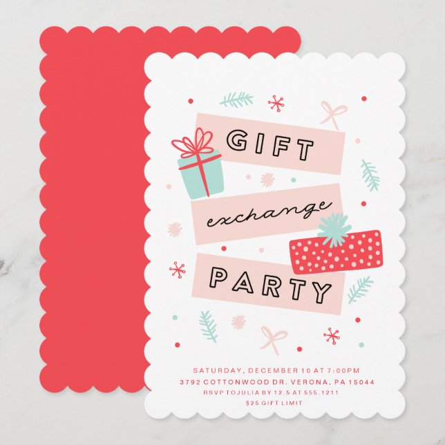 Whimsical Gift Exchange Party-inbjudan Inbjudningar (Fram/baksida)