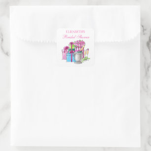Whimsical Gifts Champagne Rosor Bröllopsdusch Fyrkantigt Klistermärke