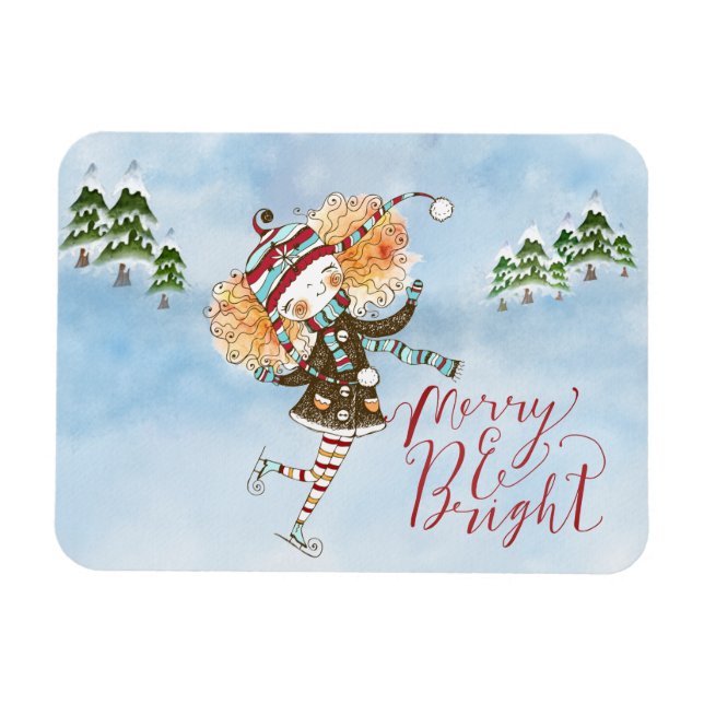 Whimsical Ginger Hair Ice Skater Helgdag Magnet (Horisontell)