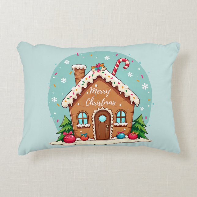Whimsical Gingerbread House Christmas Scene Prydnadskudde (Framsidan)