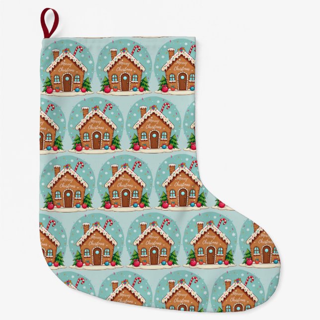 Whimsical Gingerbread House Julscen Stor Julstrumpa (Framsidan)