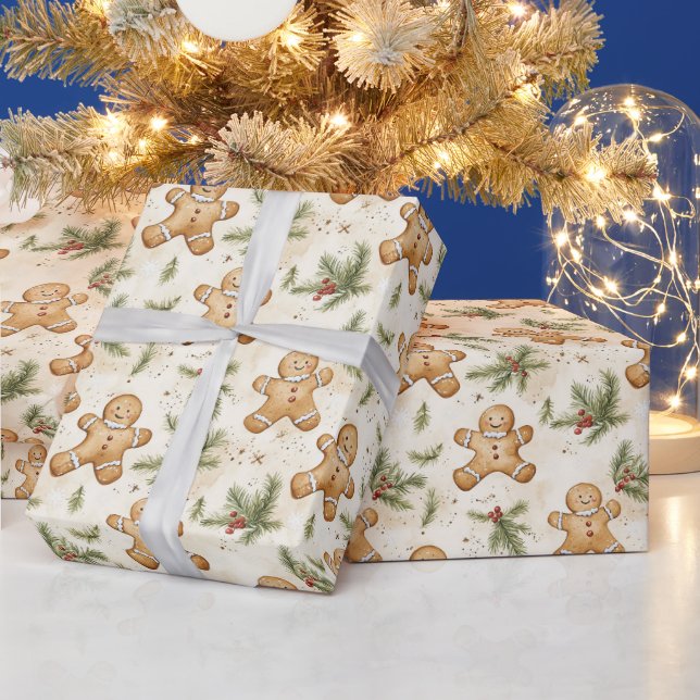 Whimsical Gingerbread & Pine Holiday-mönster Presentpapper (Helgdagar)