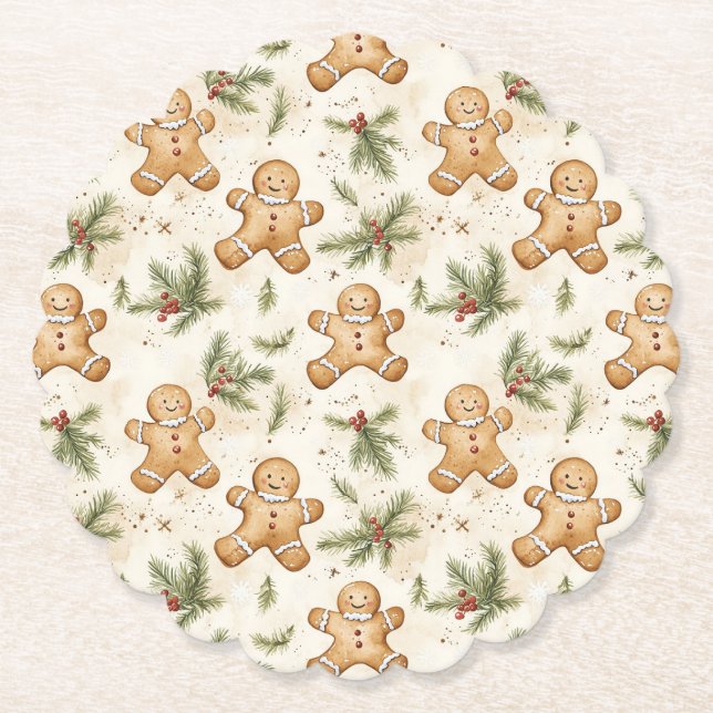 Whimsical Gingerbread & Pine Holiday-mönster Underlägg Papper (Framsida)