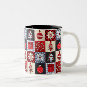 Whimsical Gingham jul Patchwork Qui Två-Tonad Mugg