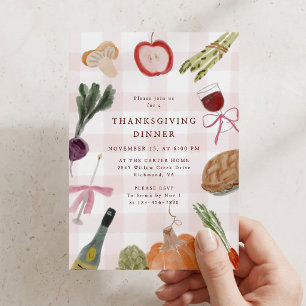 Whimsical Gingham Thanksgiving Dinner Party Inbjudningar