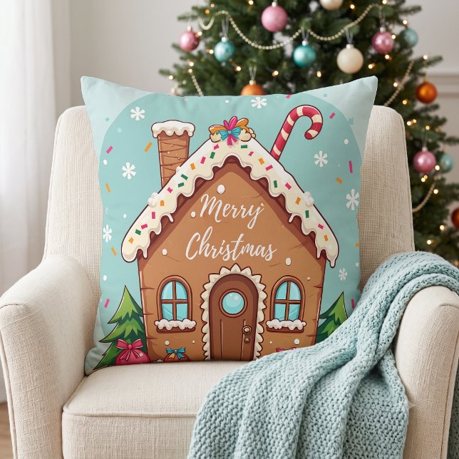 Whimsical Gingubbhus Julscen Kudde (Whimsical Gingerbread House Christmas Scene Throw Pillow)