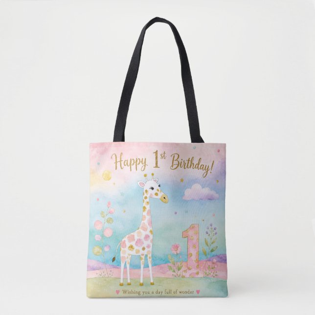 Whimsical Giraff Första Födelsedags Under Tygkasse (Framsida)