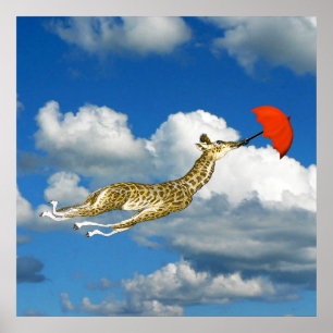 Whimsical Giraff i molnen Poster