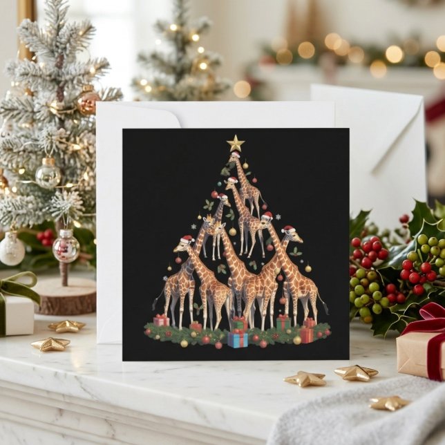 Whimsical Giraffd Julgran med Tomtehattar Julkort (Skapare uppladdad)