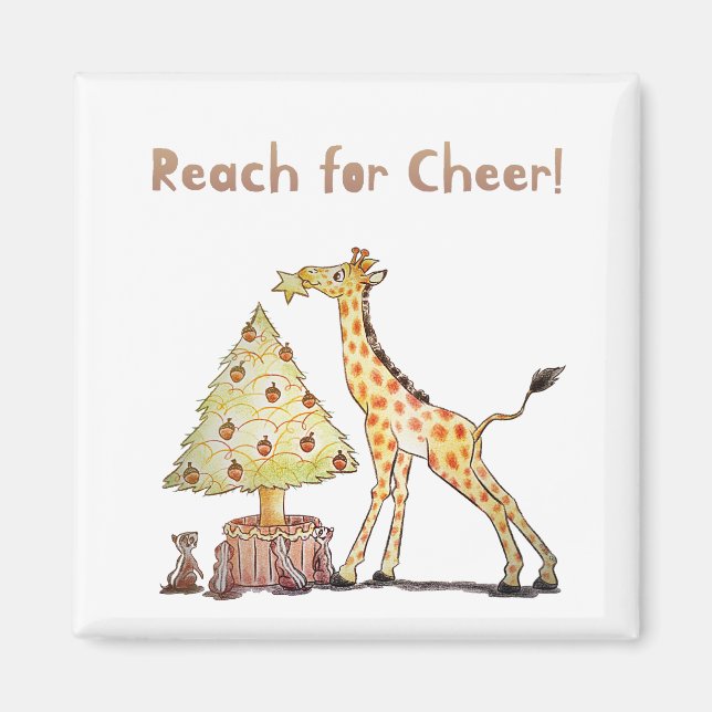 Whimsical Giraffd Julträd Ritning Magnet (Framsidan)