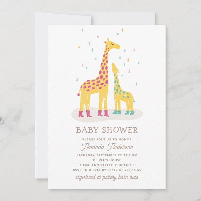 Whimsical Giraffe Baby Shower | Färgfläckar Inbjudningar (Framsida)