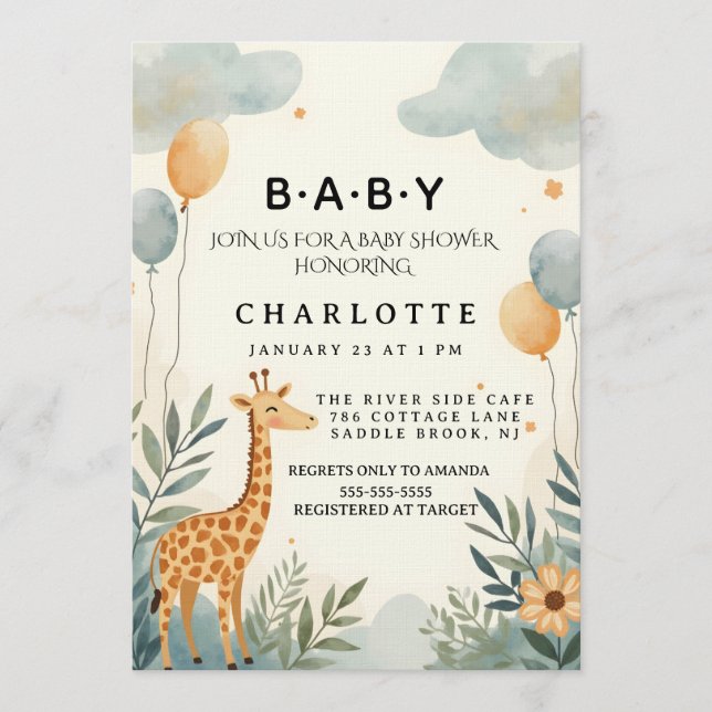 Whimsical Giraffe Baby Shower Inbjudningar (Framsida)