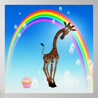 Whimsical Giraffe, Cupcoa & Rainbow Poster