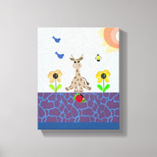 Whimsical Giraffe in Nature Scene Canvastryck
