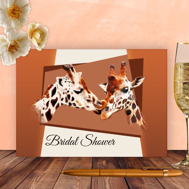 Whimsical Giraffe Inbjudningskort för möhippan (Bridal shower invitation featuring a painting of two cute giraffes - zoo - safari - animals)