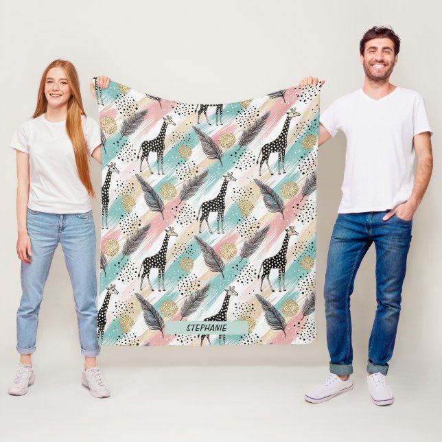 Whimsical Giraffe Polka Dot Mönster - Pastel Fleecefilt (På plats)