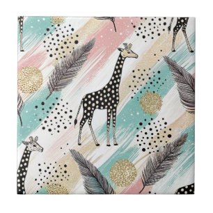 Whimsical Giraffe Polka Dot Mönster - Pastel Kakelplatta