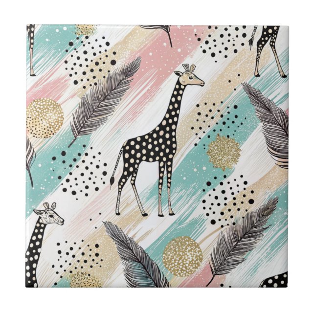 Whimsical Giraffe Polka Dot Mönster - Pastel Kakelplatta (Framsidan)