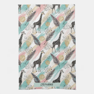 Whimsical Giraffe Polka Dot Mönster - Pastel Kökshandduk
