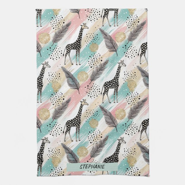 Whimsical Giraffe Polka Dot Mönster - Pastel Kökshandduk (Vertikal)