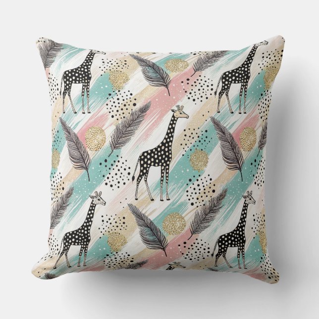 Whimsical Giraffe Polka Dot Mönster - Pastel Kudde (Framsida)